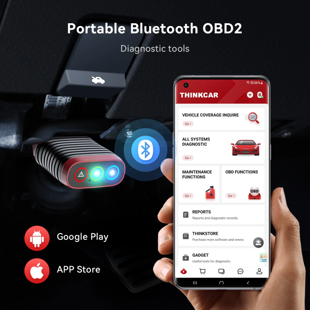 THINKCAR BD6 OBD2 Scanner Bluetooth, Wireless All System Diagnostic Tool for iOS & Android, 5 Hot Reset Free for Life Check Engine Car Code Reader