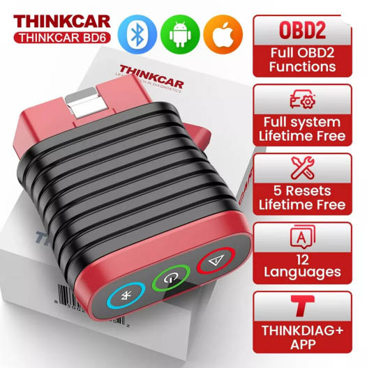 THINKCAR BD6 OBD2 Scanner Bluetooth, Wireless All System Diagnostic Tool for iOS & Android, 5 Hot Reset Free for Life Check Engine Car Code Reader
