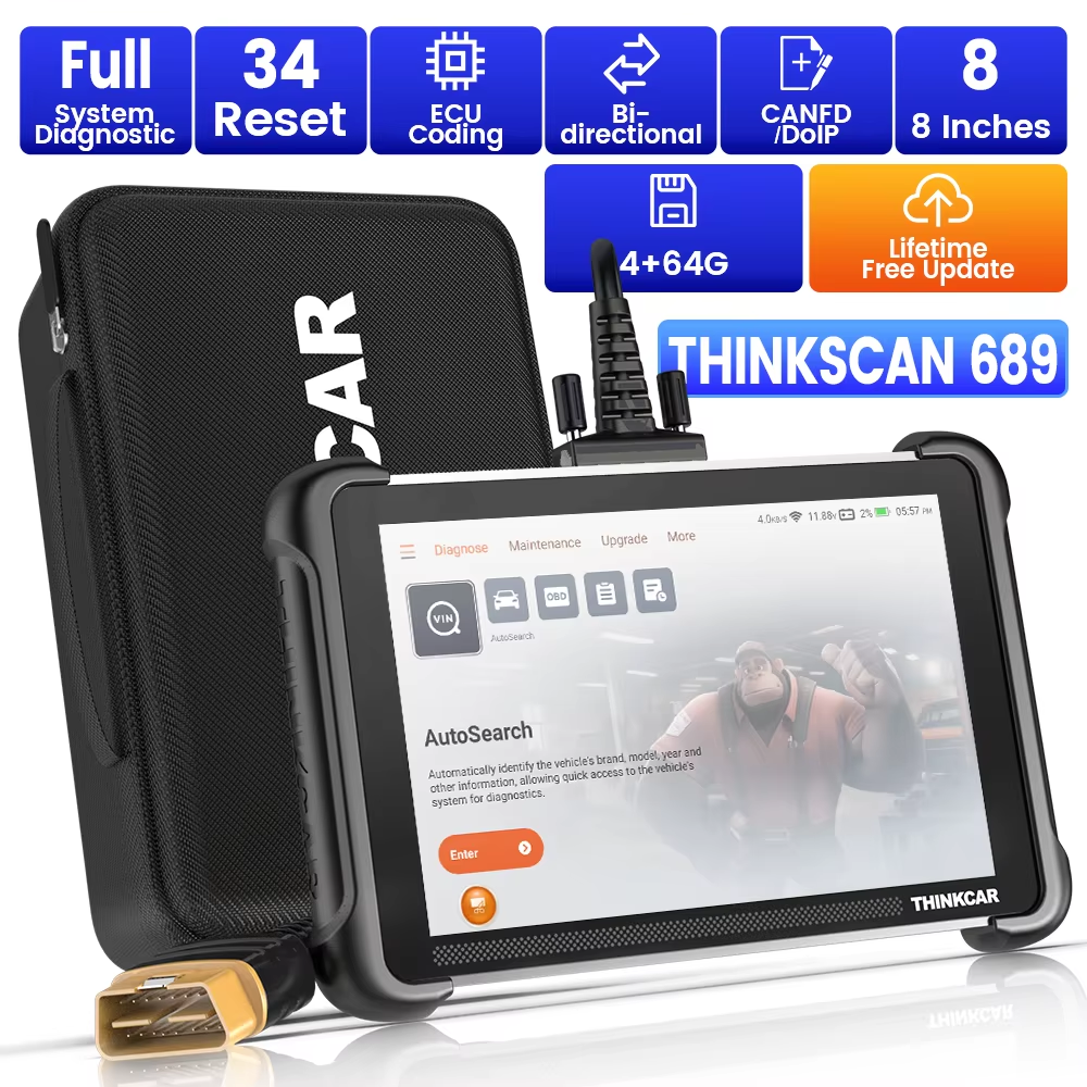 THINKCAR THINKSCAN 689 OBD2 Scanner Full System Diagnosis CANFD/DOIP ECUCoding Active Test 34 Reset Lifetime Free Update