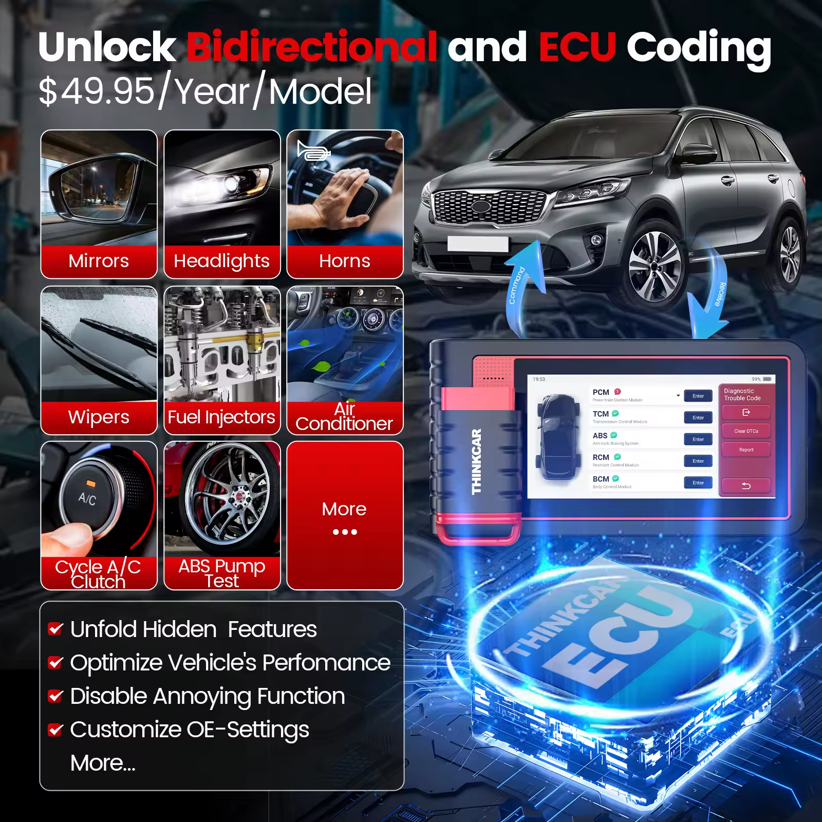 THINKCAR Thinktool Mini Car Diagnostic Tools Full System 28 Resets Free Update OBD2 Scanner ECU Coding Bi-directional Scan Tool
