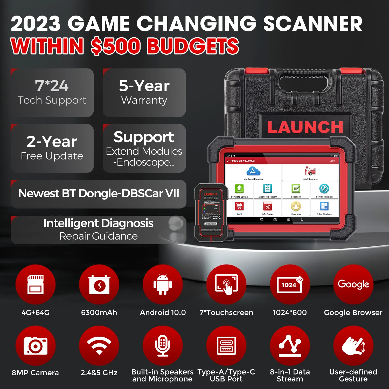 LAUNCH X431 CRP919E BT Car Diagnostic Tools CAN FD/DOIP Auto OBD OBD2 Scanner All System Bidirectional 31+ Reset ECU Coding