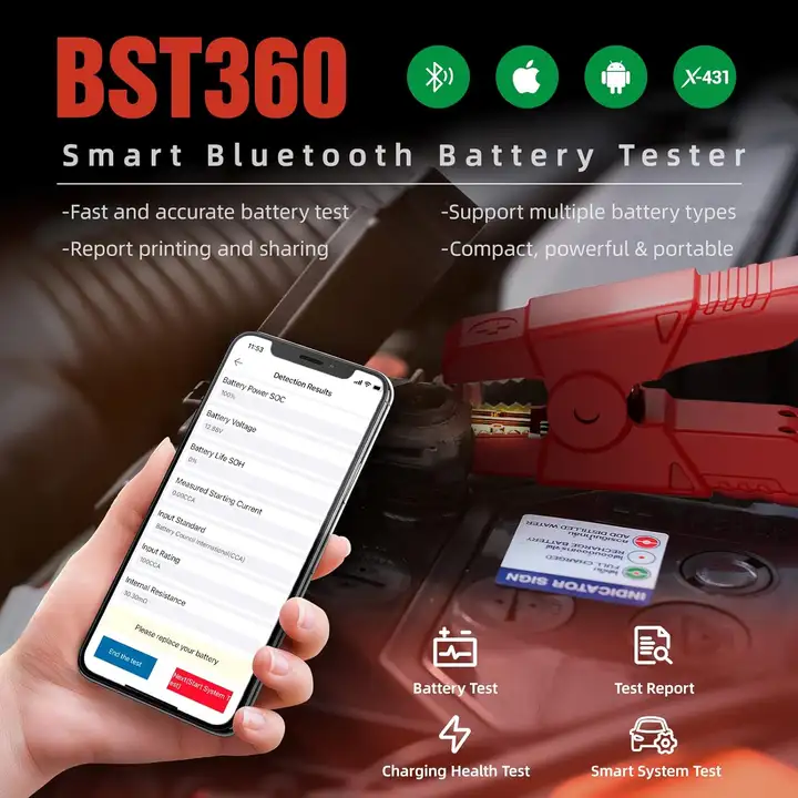 LAUNCH BST360 12V Car Battery Tester Automotive Cranking Charging Scanner Tools for X431 V/V+/PRO3S+/PAD V/Android/IOS