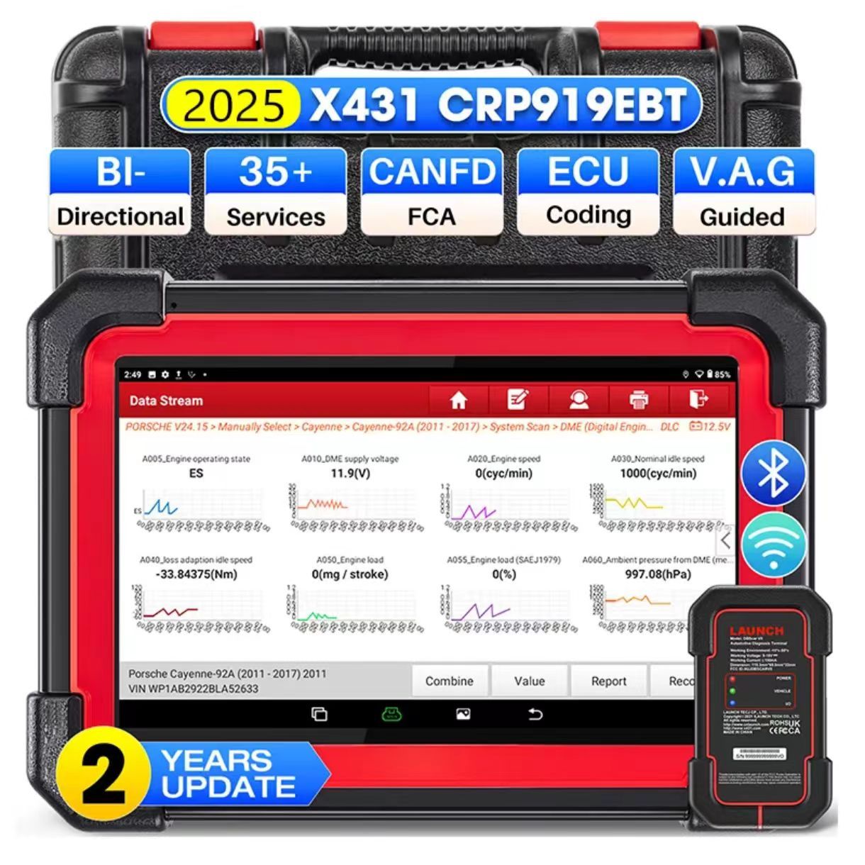 LAUNCH X431 CRP919E BT Car Diagnostic Tools CAN FD/DOIP Auto OBD OBD2 Scanner All System Bidirectional 31+ Reset ECU Coding