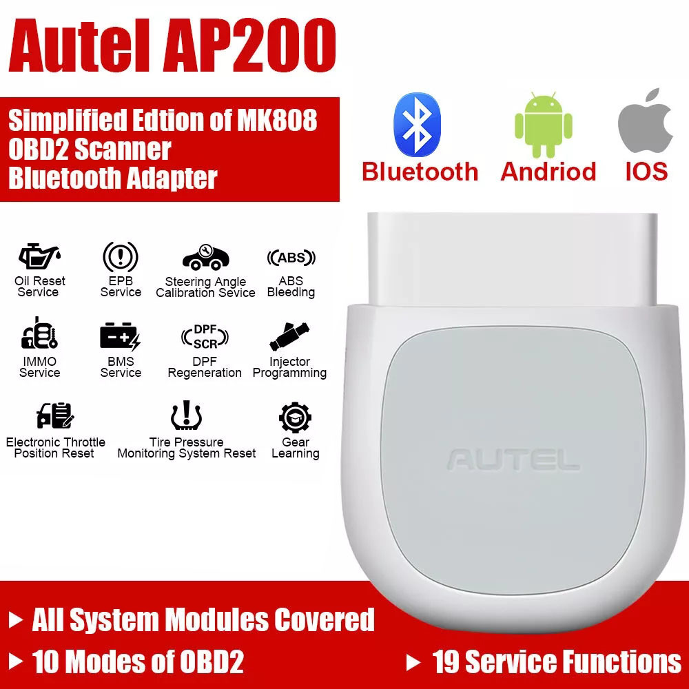 Autel MaxiAP AP200 Bluetooth Full Systems Diagnostic Tool with AutoVIN Service for Family DIYers