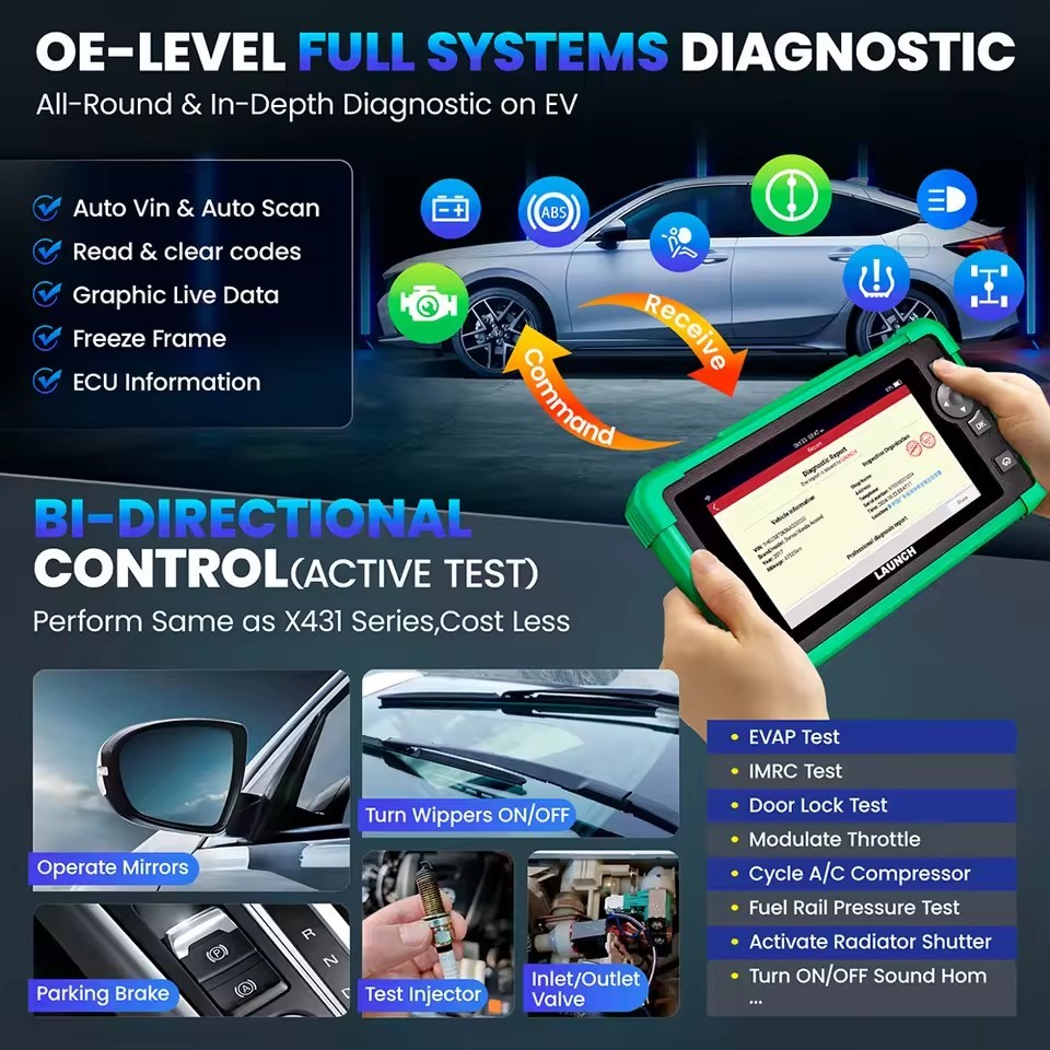 LAUNCH X431 CRP919 EV New Energy Car Diagnostic Tools CAN FD DOIP OBD Scanner All System 43+ Reset ECU Coding Bidirectional
