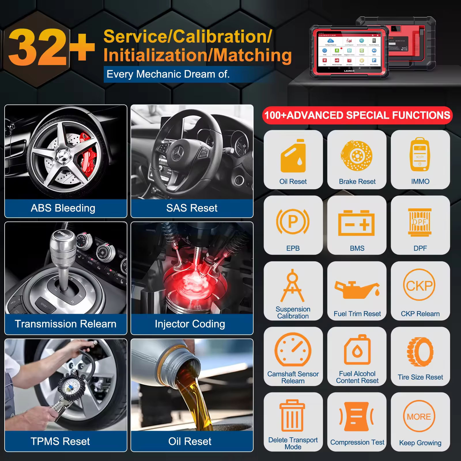 LAUNCH X431 PRO ELITE 8' inch Car Diagnostic Tools Auto OBD OBD2 Scanner CAN FD/DOIP ECU Coding Active Test PK CRP919E BT