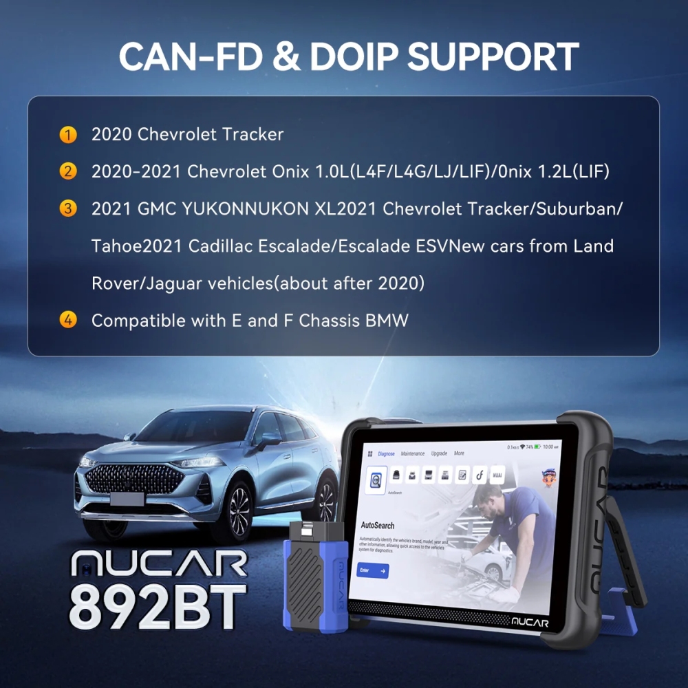 MUCAR 892BT obd2 Diagnostic Tools Lifetime Free Update Auto OBD2 Scanner All System CAN FD/DOIP Bidirecional 34 Reset ECU Coding