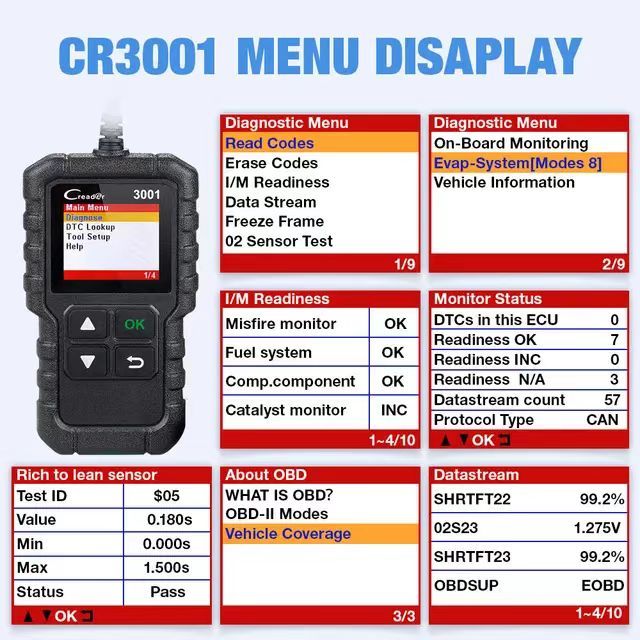 LAUNCH X431 CR3001 Car Full OBD2 Diagnostic Tools Automotive Professional Code Reader Scanner Check Engine Free Update pk ELM327
