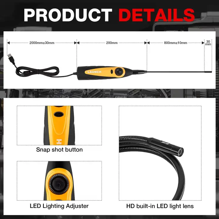 LAUNCH VSP-600 Borescope Inspection Camera IP67 Waterproof VSP600 Videoscope 5.5MM 6 LED Light for X431 Series USB Endoscope