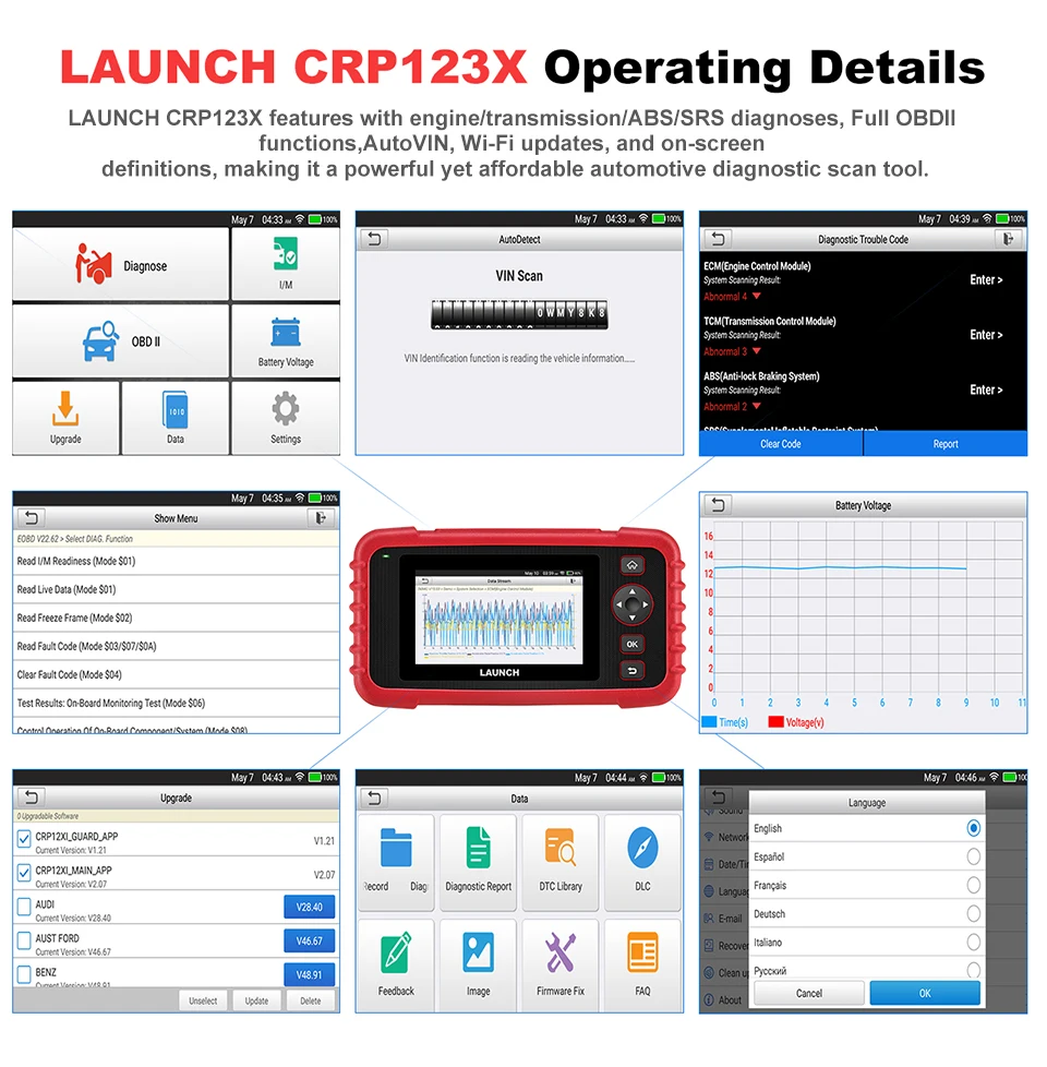 LAUNCH X431 CRP123X Car OBD2 Diagnostic Tools Obd2 Scanner Engine ABS Airbag SRS AT Code Reader Free Update Automotive Tools