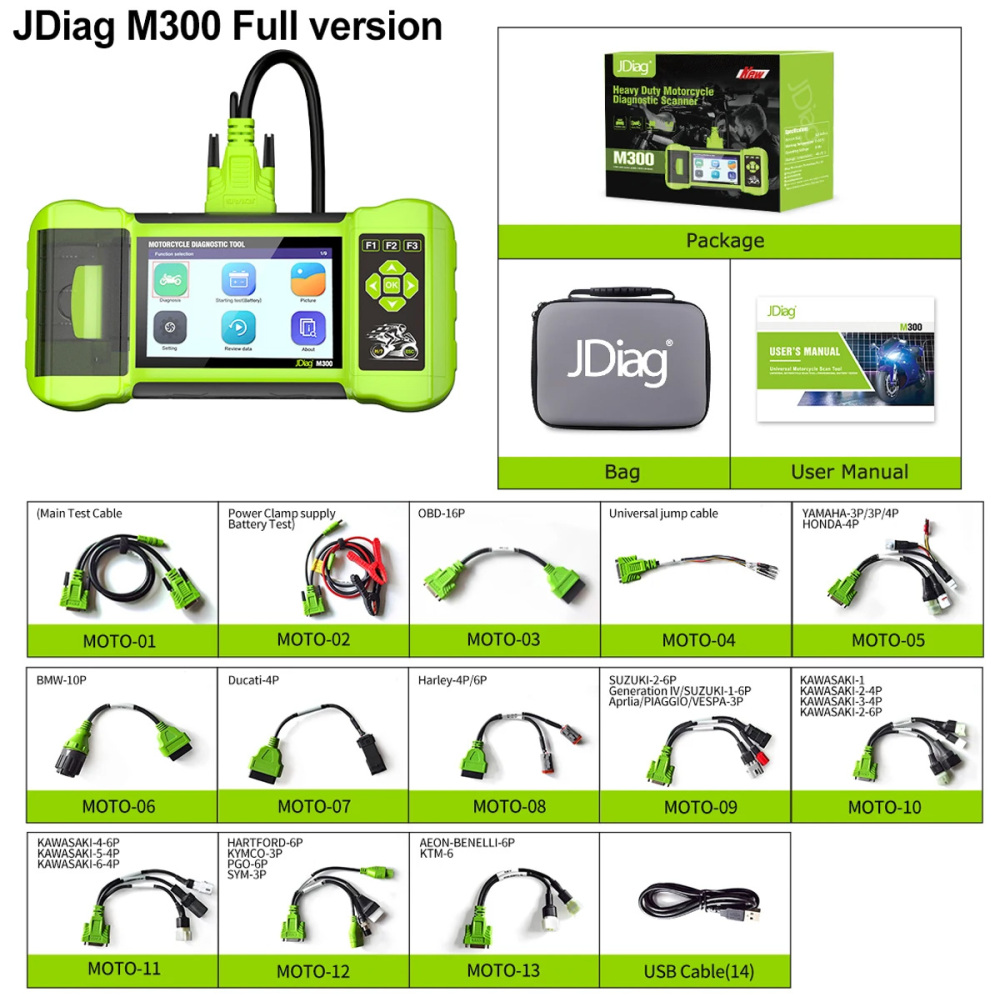2025 JDiag M300 Motorcycle Diagnostic Tool OBD2 Scanner Motorcycle Diagnose Tools ABS Engine For BMW Ducati Harley Honda Yamaha