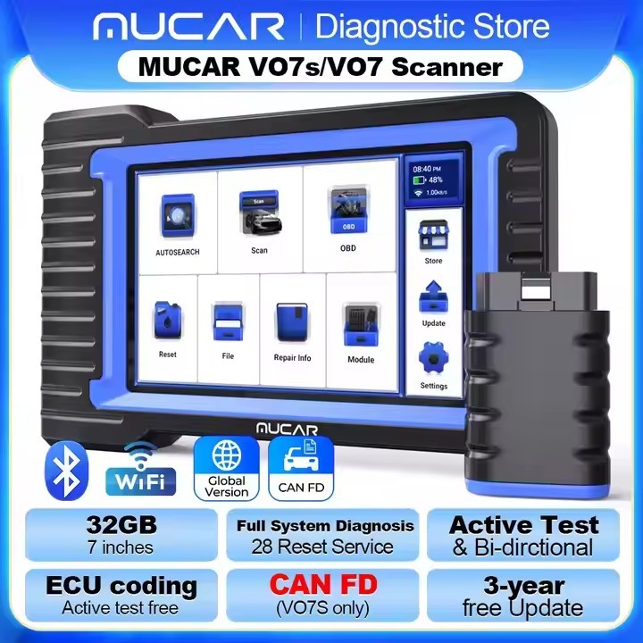 MUCAR VO7S CANFD Professional Scan Tool Bi-Directional Control ECU Coding Auto Car Diagnostic Tool Full System OBD2 Scanner