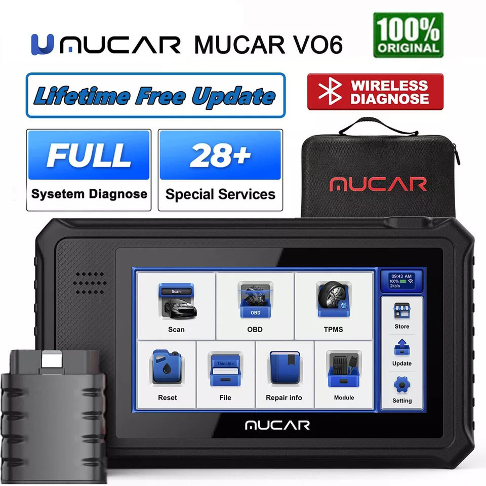 MUCAR VO6 Professional Car Diagnostics Tools Full System 28 Reset ECU Coding Bidirectional Test Erase Error Code OBD2 Scanner