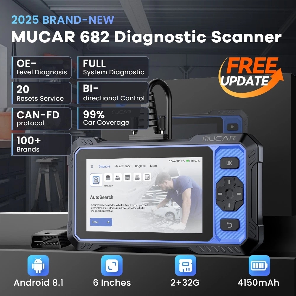 THINKCAR MUCAR 682 Professional Car Diagnostic Tool CANFD Bidirectional ECU Coding 20 Resets Full System Life Free Obd2 Scanner