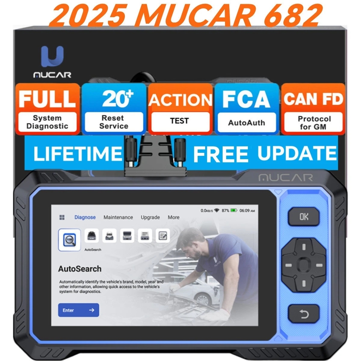 THINKCAR MUCAR 682 Professional Car Diagnostic Tool CANFD Bidirectional ECU Coding 20 Resets Full System Life Free Obd2 Scanner