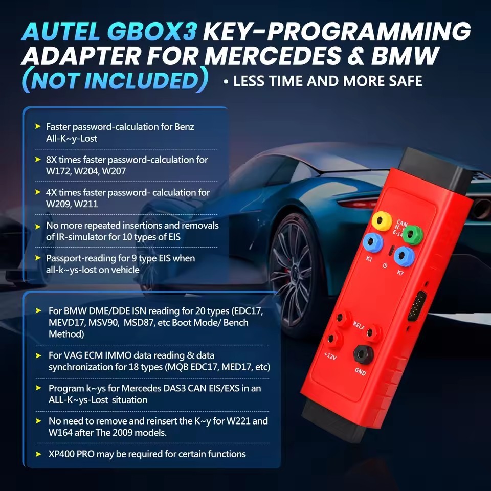 Autel GBOX 3 Key Programming Accessory Key for Mercedes-benz and BMW, Working with Autel KM100/ IM508/ IM608/ OTOFIX IM1/ IM2