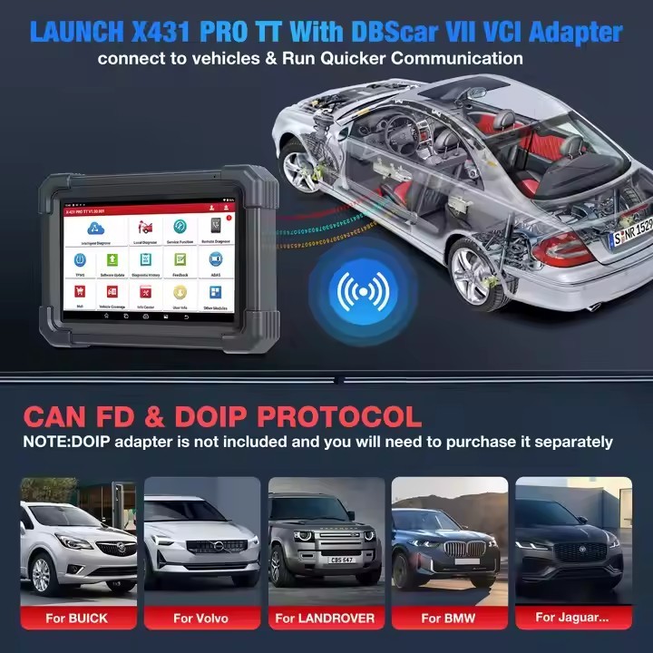 LAUNCH X431 PRO TT 8 inch Car Diagnostic Tool DBSCar VII Connector 37+ Reset Bi-directional ECU Online Coding CANFD Key IMMO