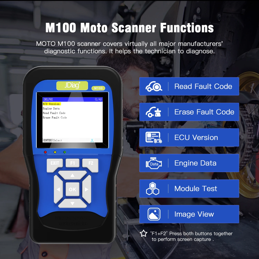 JDiag M100 Motorcycle Diagnostic Scanner Moto Fault Diagnostic Tool Motorbike Code Reader For KTM Yamaha Kawasaki Suzuki Honda