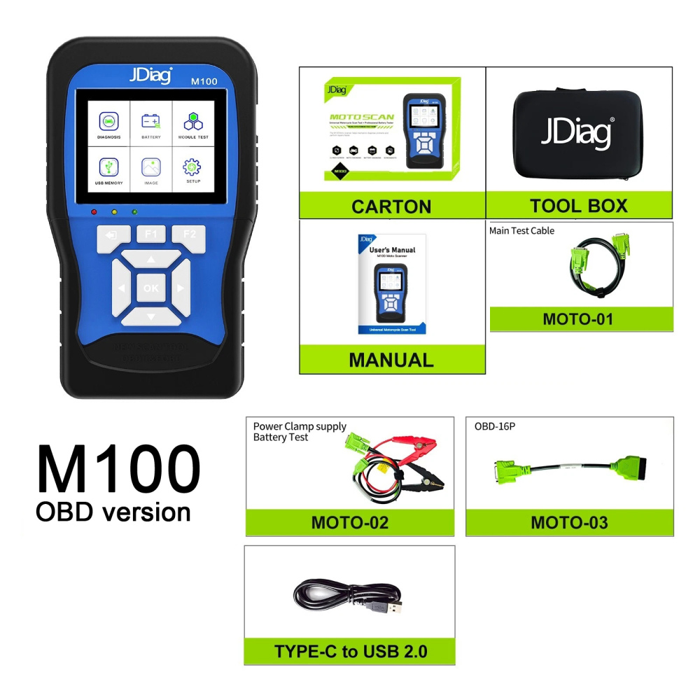 JDiag M100 Motorcycle Diagnostic Scanner Moto Fault Diagnostic Tool Motorbike Code Reader For KTM Yamaha Kawasaki Suzuki Honda