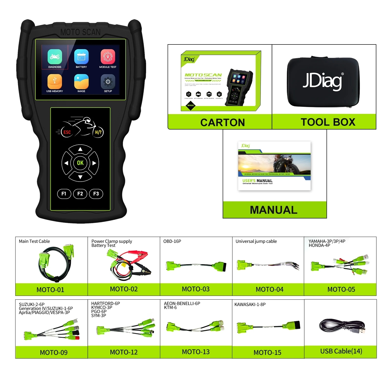 JDiag M100 Pro Motorcycle Diagnostic Scanner OBD2 Fault Diagnostic Tool Motorbike Code Reader For BMW Kawasaki Yamaha Suzuki KTM