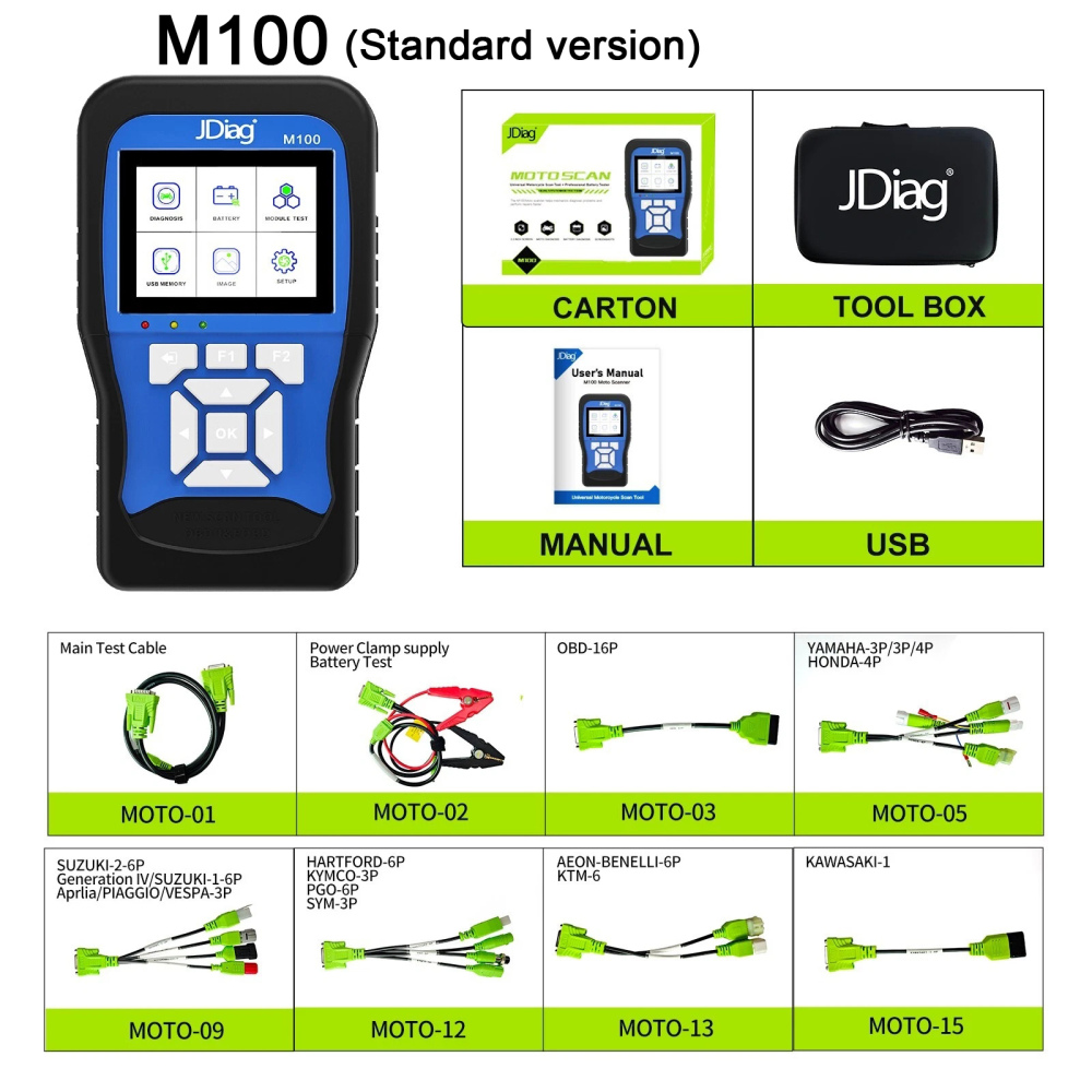 JDiag M100 Motorcycle Diagnostic Scanner Moto Fault Diagnostic Tool Motorbike Code Reader For KTM Yamaha Kawasaki Suzuki Honda