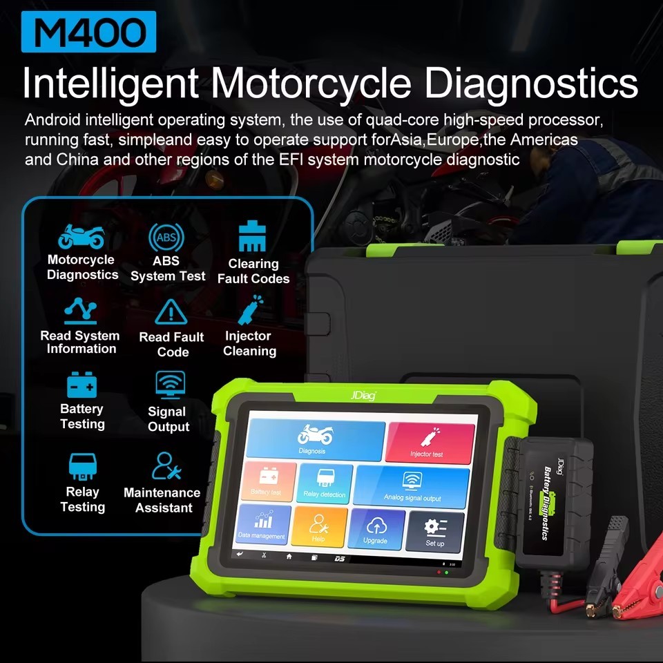 JDiag M400 Motorcycle Diagnostic Scan Tool ABS Test&Data Printing Battery Test for electronic fuel injection(EFI) motor Scanner