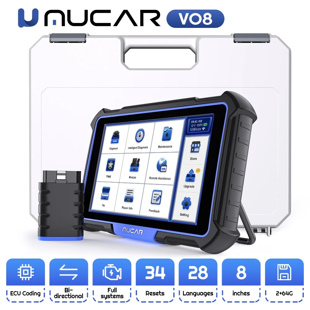 MUCAR VO8 Profession Auto OBD2 Scanner Full System 34 Reset ECU Coding Action Test Car Diagnostic Tools