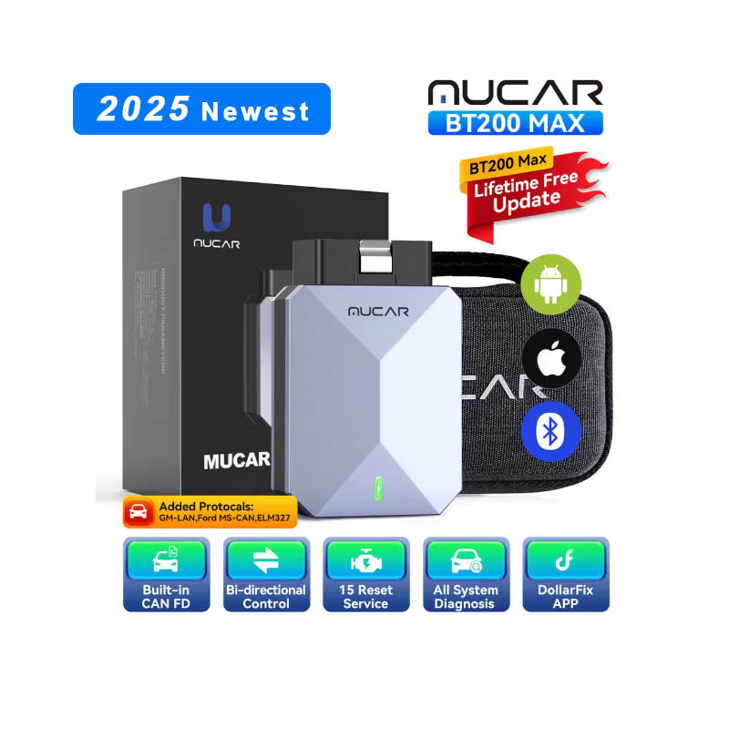 MUCAR BT200 MAX OBD2 Scanner Full System CANFD Diagnostic Tools 15 Resets Lifetime Free Update BI-Directional Control Car Tools