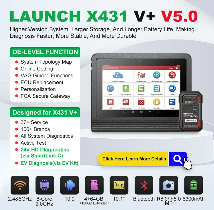 LAUNCH X431 V+ V5.0 X-431 PRO3 V+ 10" Diagnostic Tools Car Auto OBD2 Scanner Mechanical Workshop Automotive Diagnost 2 Years Free Update