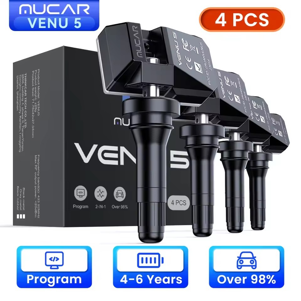 4pcs/set MUCAR VENU 5 TPMS Sensor Car Tire Pressure Monitor Tester 315MHz&433MHz Tire Repair Tool Learning/ Activate/Programming