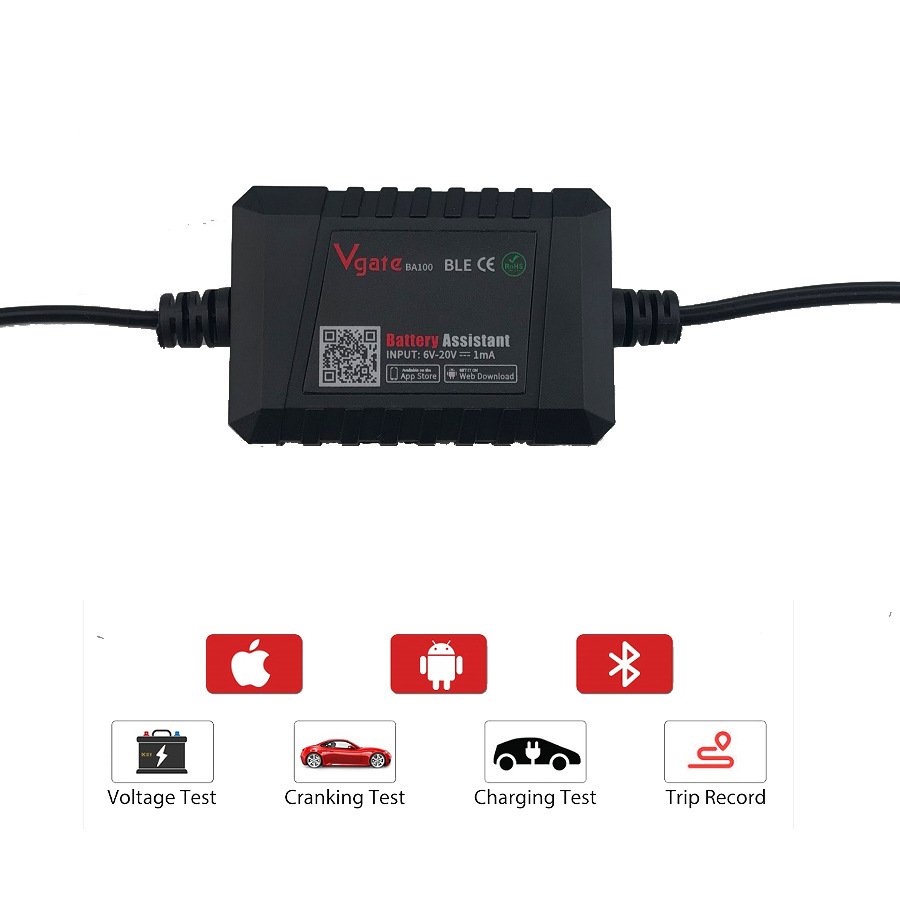 Vgate BA100 Car Battery Tester 12V Monitor Bluetooth 4.0 Battery Assistant Auto Analyzer Tester for Android/IOS