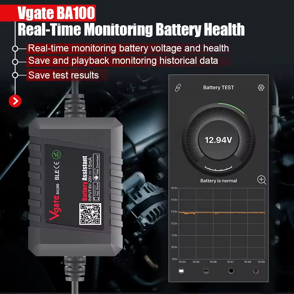 Vgate BA100 Car Battery Tester 12V Monitor Bluetooth 4.0 Battery Assistant Auto Analyzer Tester for Android/IOS