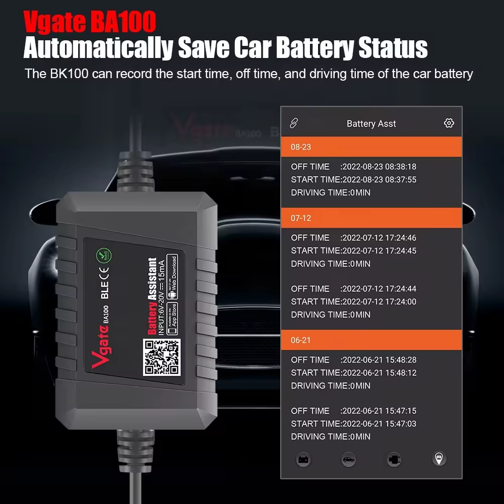 Vgate BA100 Car Battery Tester 12V Monitor Bluetooth 4.0 Battery Assistant Auto Analyzer Tester for Android/IOS