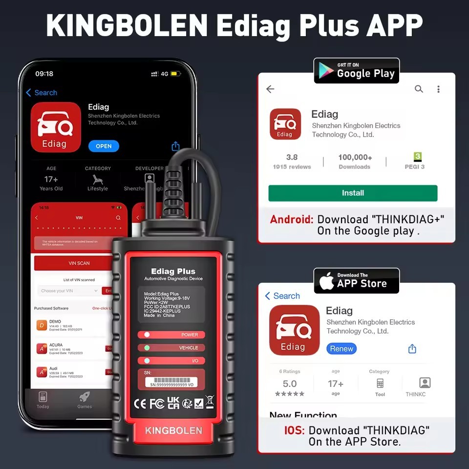 KINGBOLEN EDIAG Plus All System OBD2 Diagnostic Scanner, Intelligent Scan Tool with with CAN-FD Protocol,15+ Reset,ECU Coding PK Thinkdiag2