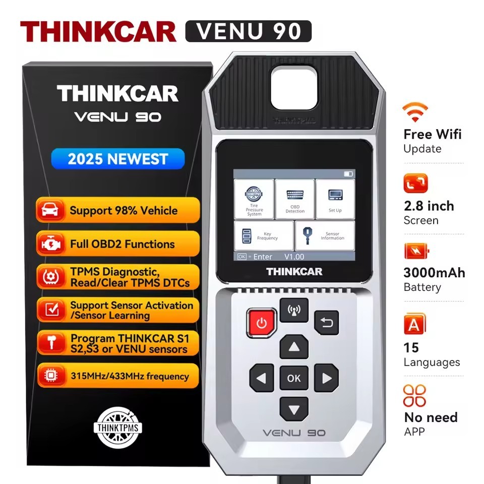 THINKCAR VENU 90 TPMS Tire Pressure Tool Relearn Activate Sensors Programming for 315MHz/433MHz Car OBD2 Code Reader Diagnostic