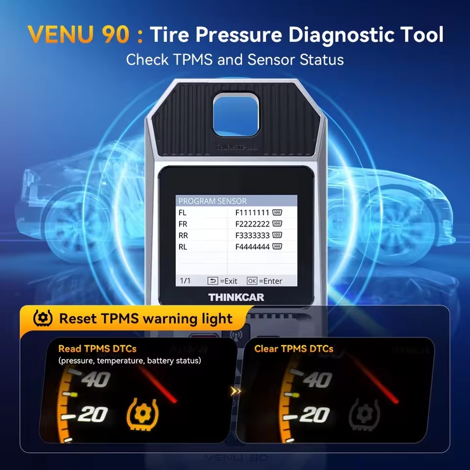 THINKCAR VENU 90 TPMS Tire Pressure Tool Relearn Activate Sensors Programming for 315MHz/433MHz Car OBD2 Code Reader Diagnostic