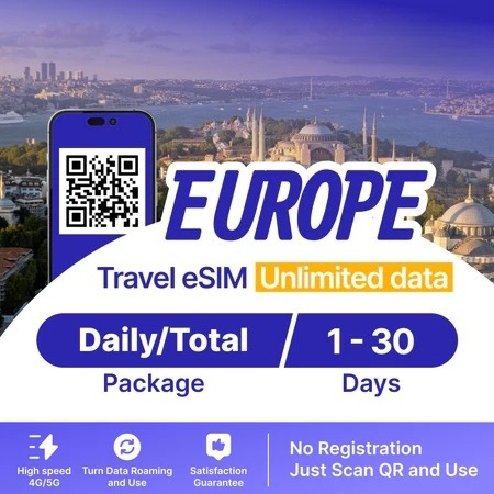 【Europe eSIM Unlimited】Europe eSIM【 Unlimited Data 4G/5G】【Google Instagram Whatsapp etc | High Speed | 3-7 Days 】Travel eSIM