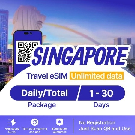 【Singapore eSIM Unlimited】Singapore eSIM【 Unlimited Data 4G/5G】【Google Instagram Whatsapp etc | High Speed | 3-7 Days 】Travel eSIM