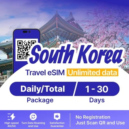 【South Korea eSIM Unlimited】South Korea eSIM【 Unlimited Data 4G/5G】【Google Instagram Whatsapp etc | High Speed | 3-7 Days 】Travel eSIM
