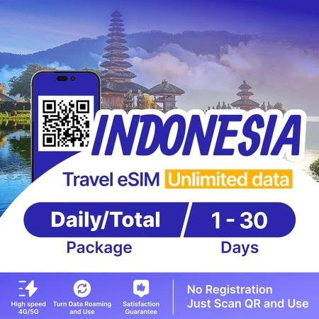 【Indonesia eSIM Unlimited】Indonesia eSIM【 Unlimited Data 4G/5G】【Google Instagram Whatsapp etc | High Speed | 3-7 Days 】Travel eSIM