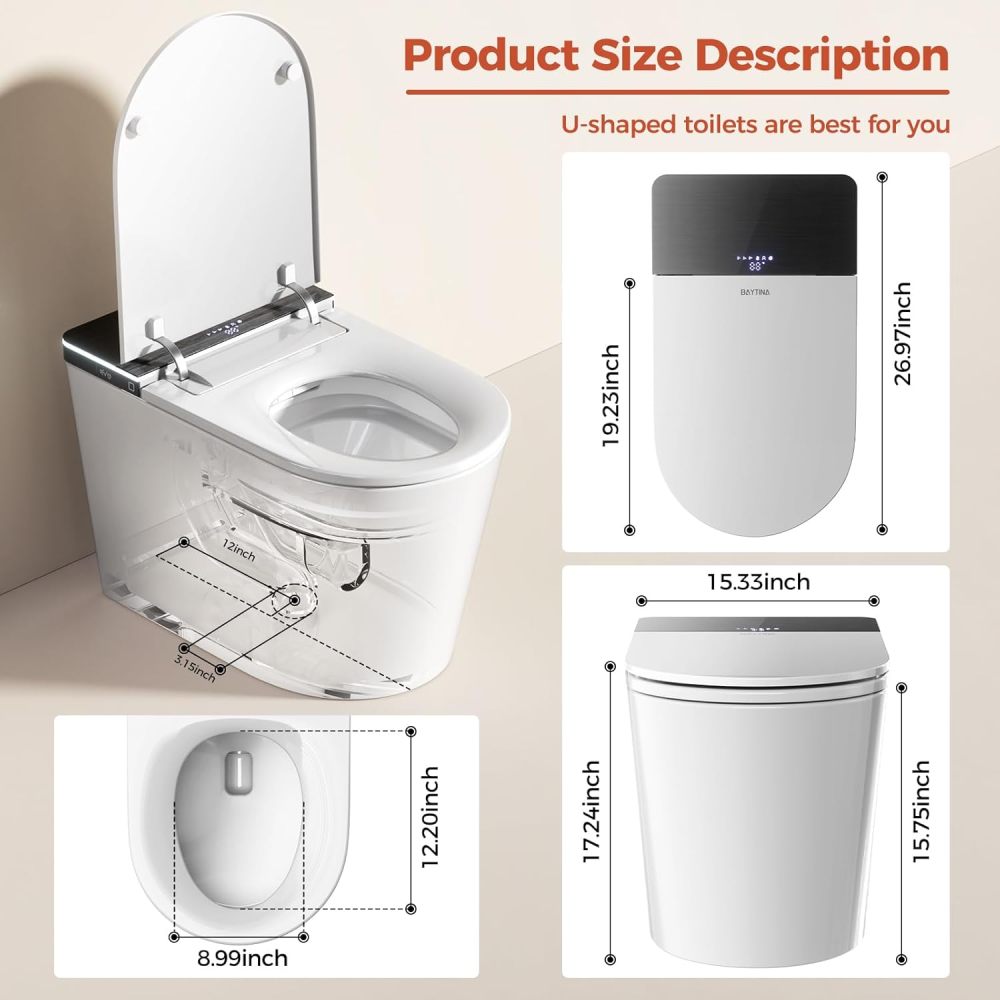 Smart Toilet,one piece toilet with Bidet Built In,Modern Elongated Toilet with a Built-in Tank,heated toilet seat,bidet warm water,dryer,automatic toilet flusher,Foot Sensor Operation