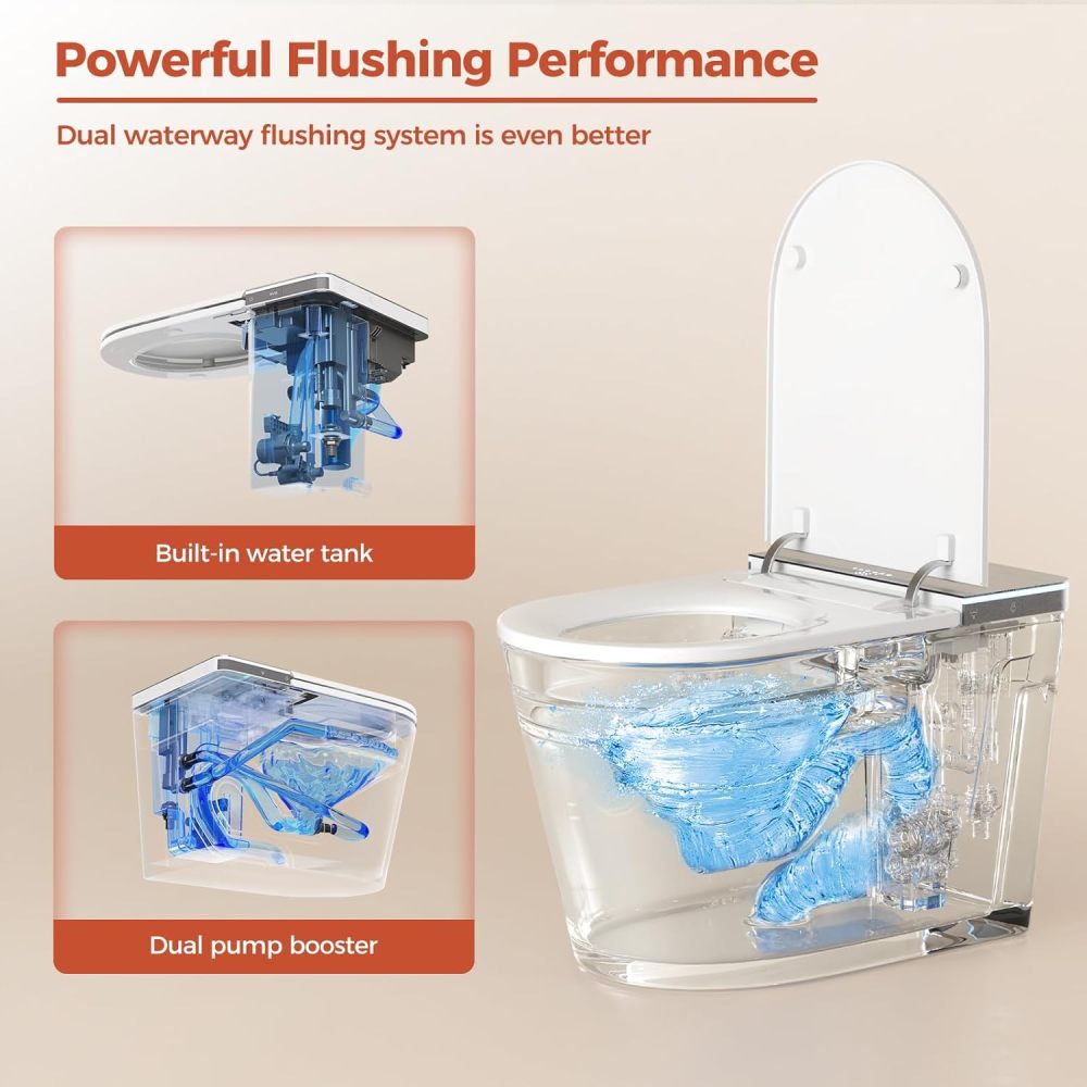 Smart Toilet,one piece toilet with Bidet Built In,Modern Elongated Toilet with a Built-in Tank,heated toilet seat,bidet warm water,dryer,automatic toilet flusher,Foot Sensor Operation
