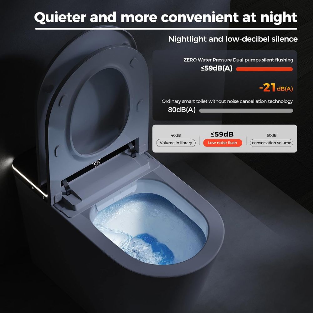 Smart Toilet,one piece toilet with Bidet Built In,Modern Elongated Toilet with a Built-in Tank,heated toilet seat,bidet warm water,dryer,automatic toilet flusher,Foot Sensor Operation