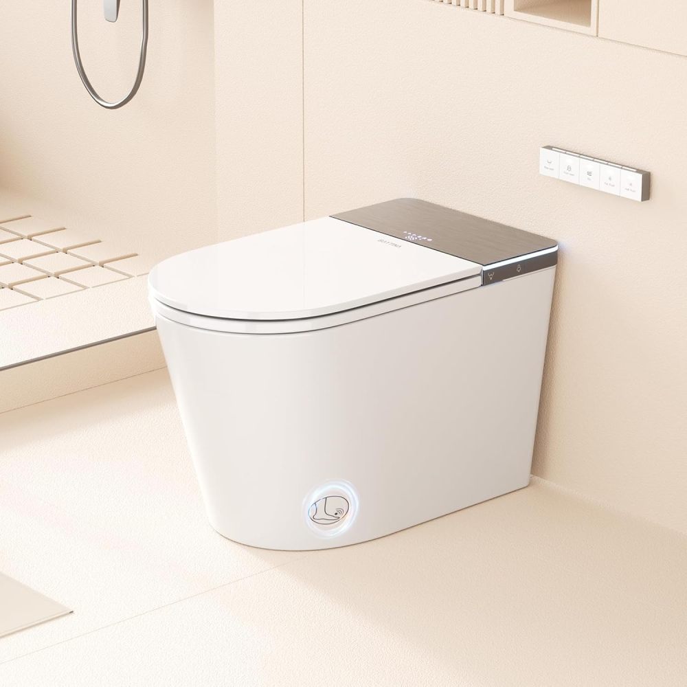 Smart Toilet,one piece toilet with Bidet Built In,Modern Elongated Toilet with a Built-in Tank,heated toilet seat,bidet warm water,dryer,automatic toilet flusher,Foot Sensor Operation