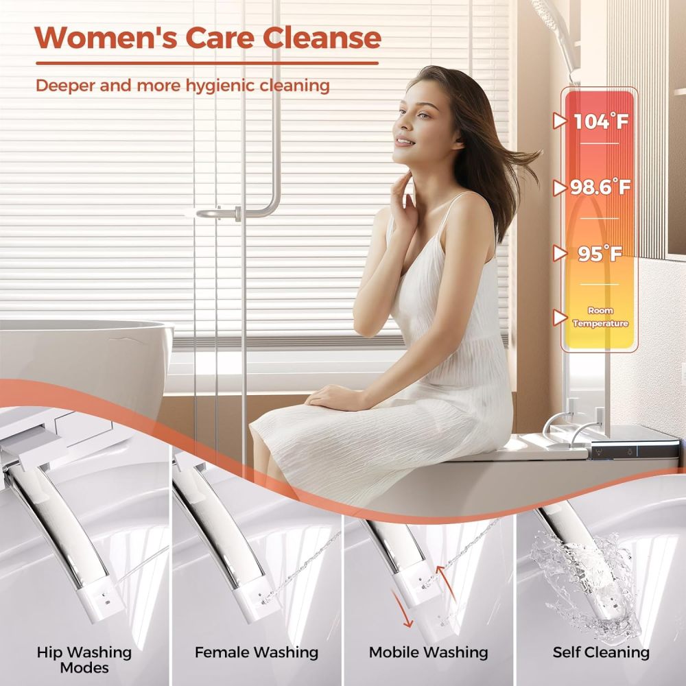 Smart Toilet,one piece toilet with Bidet Built In,Modern Elongated Toilet with a Built-in Tank,heated toilet seat,bidet warm water,dryer,automatic toilet flusher,Foot Sensor Operation