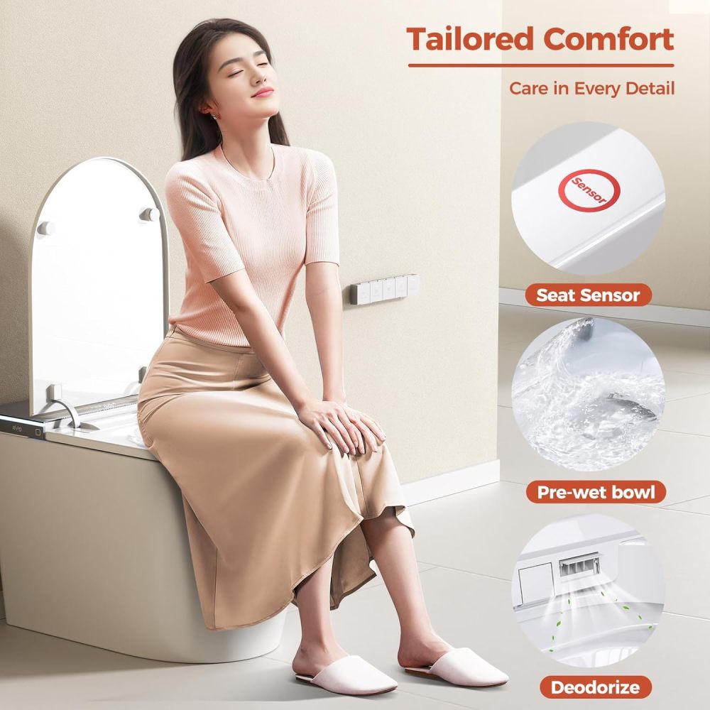 Smart Toilet,one piece toilet with Bidet Built In,Modern Elongated Toilet with a Built-in Tank,heated toilet seat,bidet warm water,dryer,automatic toilet flusher,Foot Sensor Operation
