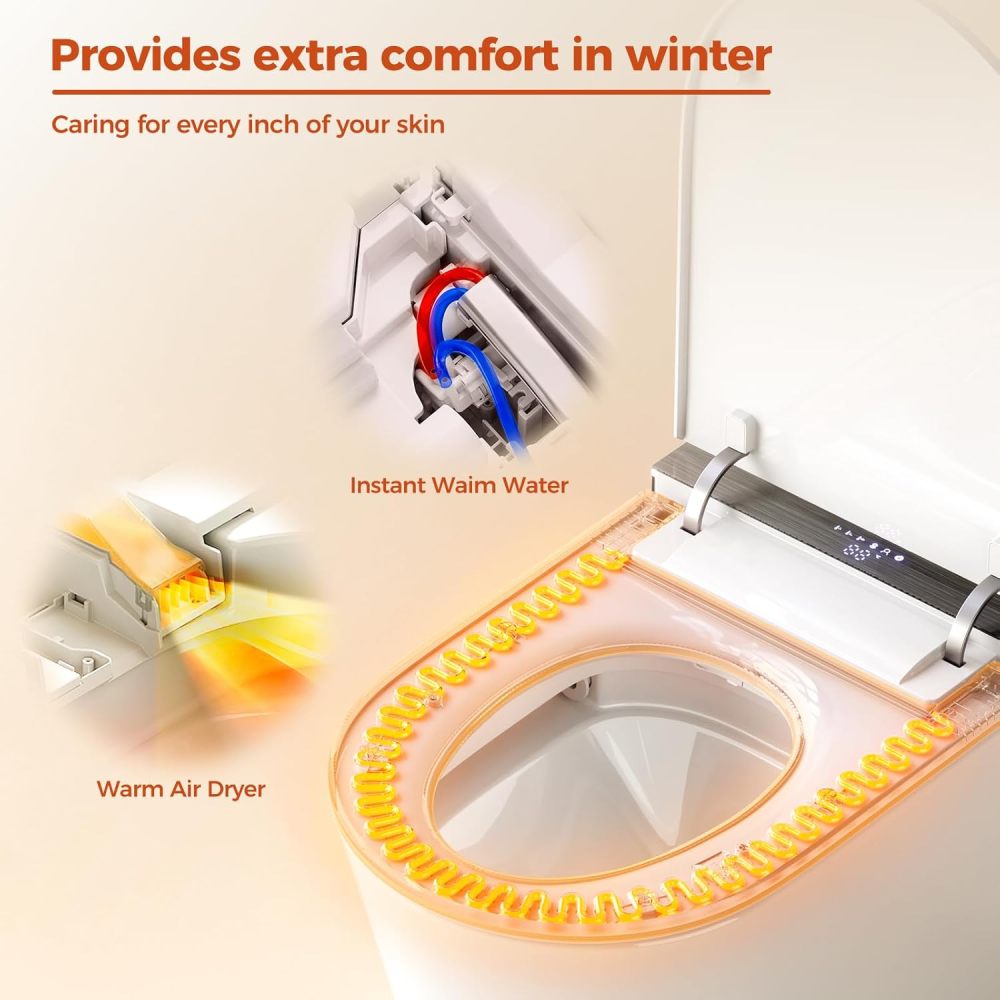 Smart Toilet,one piece toilet with Bidet Built In,Modern Elongated Toilet with a Built-in Tank,heated toilet seat,bidet warm water,dryer,automatic toilet flusher,Foot Sensor Operation