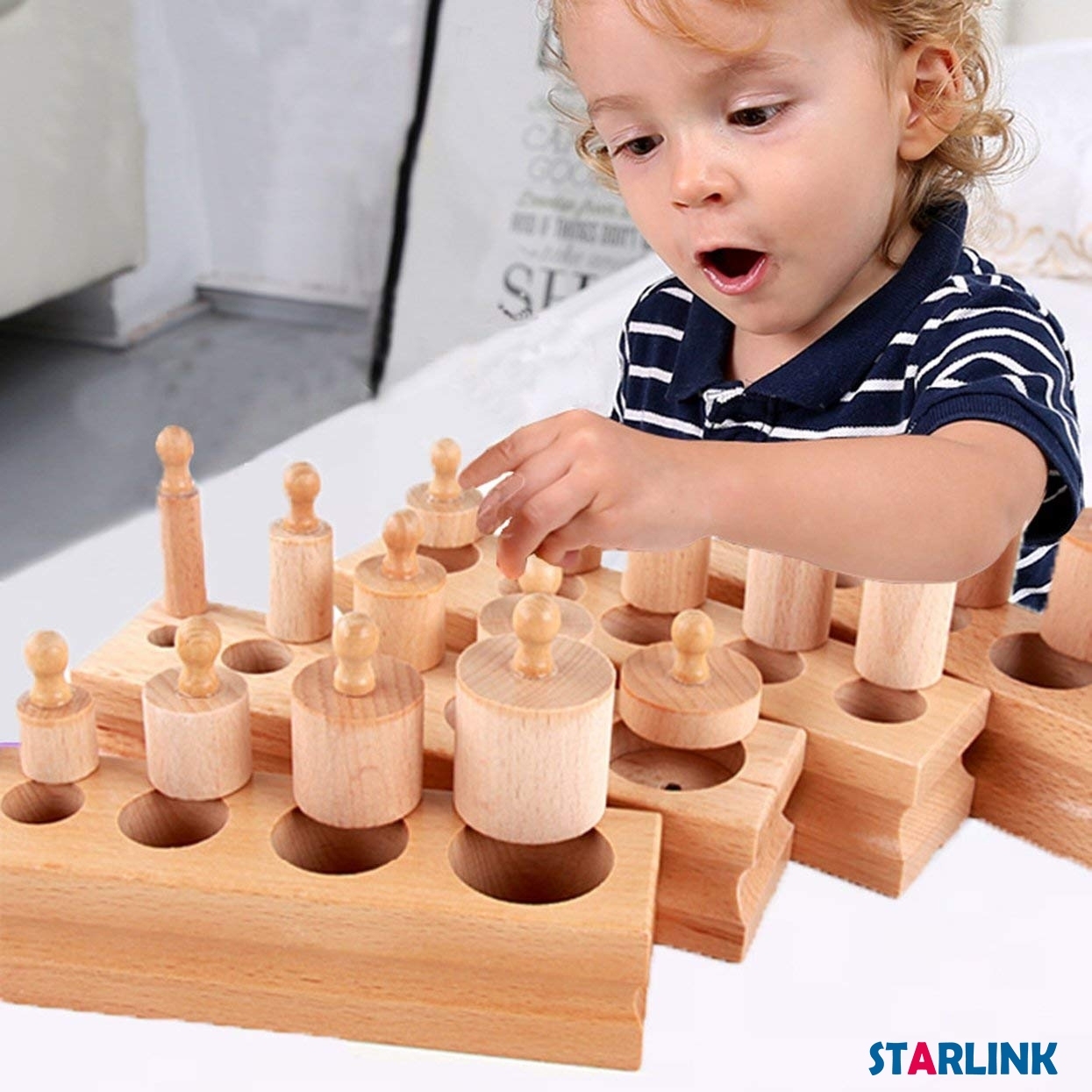 Montessori Knobbed Cylinder Socket Montessori Materials Wooden Cylinders Ladder Blocks Educational Wooden Toy Montessori Education Toy