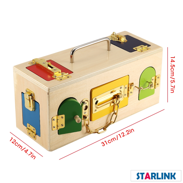 Wooden Montessori Educational Practical Material Little Lock Latch Box Toys Kids