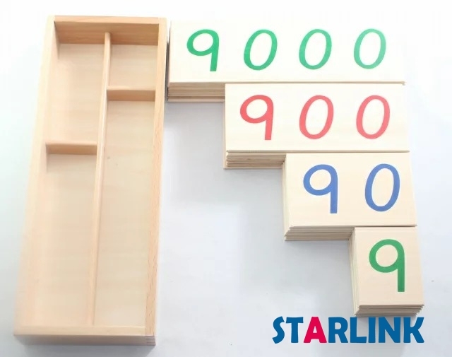 Montessori Large Wooden Number Cards with Box (1-9000)